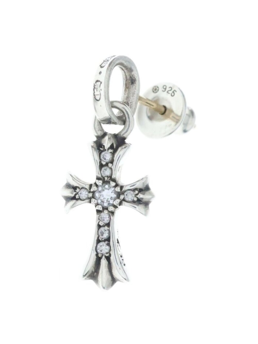 Chrome Hearts Baby Fat Paper Chain Pave Diamond Earrings Silver